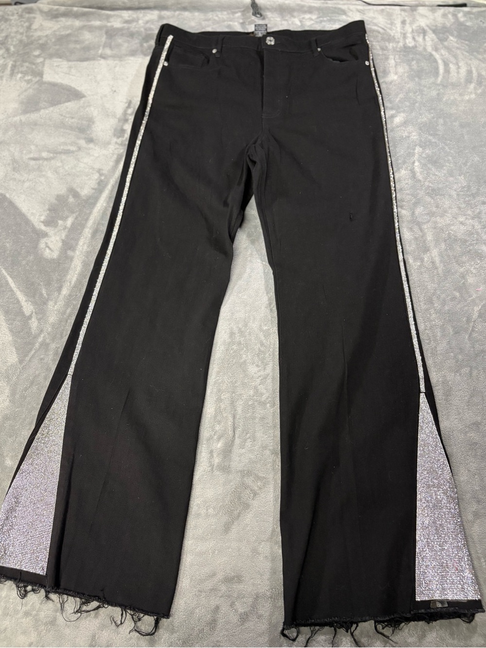 Wide Leg Black Women's Pants with Silver Side Trim
